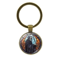 Vintage bronze keychain featuring a grim reaper graphic in stained glass style - Reaper Scythe-Bronze(JY008505-铜12)