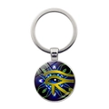 Blue Eye of Horus glass keychain pendant with golden pupil and silver metal ring - Golden Eye of Horus Style (JY008518-1)