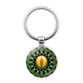 Silver metal keychain with green mandala eye glass pendant on a white background - Golden Vertical Pupil Mandala Style (JY008518-4)