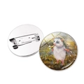 Runde Broschennadel mit süßer Igel-Illustration beim Geigenspielen und Silbermetall-Pin - Igel mit gelber Blume auf dem Feld (Silberbasis)