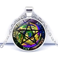 Mystical pentagram magic pendant necklace with vibrant colorful glass gem design - Colorful Vortex Pentagram (JY008541-4)