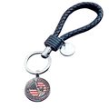 Porte-clés Statue de la Liberté avec lanière en cuir tressé noir et breloques argent - Jy008530-4