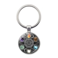 Porte-clés pentacle magique en argent avec dôme en verre et symboles d'alchimie - Cercle d'Alchimie des Six Éléments (JY008547-银3)