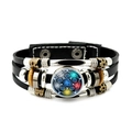 Men's multilayer leather bracelet with bronze beads and blue magic pentagram charm - Blue Magic Circle Style (JY008542-1)