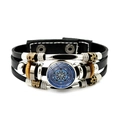Black leather multi-layer punk bracelet with a blue mystical star symbol glass cabochon - Geometric Star Style (JY008542-2)