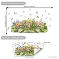 Detail of garden flower wall sticker with butterflies and 60x30cm layout dimensions - Hand-painted Wildflowers & Moss Rocks (M17555)