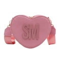 Süße rosa herzförmige Umhängetasche mit geprägtem SM-Logo und breitem Schultergurt - Rosa