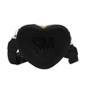 Schwarze herzförmige Umhängetasche aus mattem Leder mit markantem SM-Buchstabenlogo - Schwarz