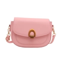 Pink matte leather saddle bag with vintage metal U-buckle and slim shoulder strap - Pink