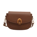 Classic brown saddle shoulder bag with golden horseshoe metal buckle and adjustable strap - Brown