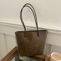Retro brown PU leather tote bag for women featuring a spacious trapezoid design and slim straps - Brown