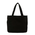 Large black corduroy tote bag with vertical stripes for casual commuting and daily use - Black