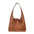 Brown faux leather tote bag with stylish bow accent and wide shoulder strap - Brown