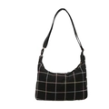 Borsa tote in tela nera con ricamo a quadri colorati e manici neri pregiati - Nero
