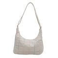 Borsa tote bianca trapuntata con cuciture multicolore e tracolla regolabile - Bianco