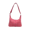 Borsa tote rosa trapuntata con cuciture a quadri colorati e tracolla in nylon regolabile - rosa acceso