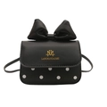Mini black leather crossbody bag with white polka dots and oversized bow decoration - Black