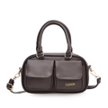 Sac polochon en cuir PU marron foncé avec poignées et texte Fashion jaune - Marron