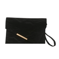 Klassische schwarze Briefumschlag-Clutch mit Goldrand und Handschlaufe auf weißem Grund - Schwarz