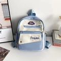 Blue and beige color-block school backpack with fashion letter embroidery design - Blue