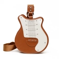 Creative guitar-shaped crossbody bag in brown and white leather with metal studs - Yellow Brown