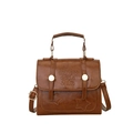 Brown vintage leather satchel bag with gold round buckle and embossed star detail - Brown