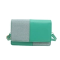Chic mint green and silver patchwork crossbody bag with elegant fold-over flap design - Green