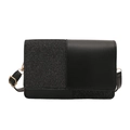 Minimalist black crossbody bag featuring mixed textures of smooth leather and silver sequins - Black