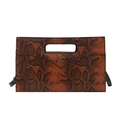 Bolso baguette marrón con estampado de serpiente, asa hueca y logotipo dorado metálico - Marrón