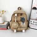 Khaki cartoon backpack with black cat print and small fish accessory bag - Khaki