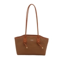 Bolso tote de tejido marrón con correas de cuero y detalles dorados anudados - Marrón