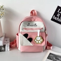 Mochila de nailon rosa y blanca para estudiantes con motivo de gato y llavero de pata - Rosa
