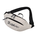 Cream canvas crossbody saddle bag with black TEVGRUN7 letter print and zipper detail - White