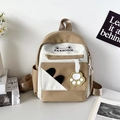 Mochila escolar en caqui y blanco con orejas de gato y detalles de patas lindos - Caqui