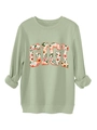 Détail du sweat vert sauge avec écusson à lettres Gigi et finitions côtelées - S / Vert olive