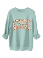 Détail du sweat vert menthe avec lettres GIGI remplies d'un motif floral chic - S / Vert clair