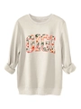 Dettaglio felpa girocollo beige con stampa della scritta GIGI a motivi floreali - S / Sabbia