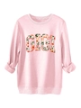 Détail du sweat rose GIGI avec imprimé floral sur lettres et poignets côtelés - S / Rose