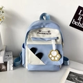 Cute blue and cream patchwork school backpack with cat ear details and paw charm - Blue