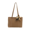 Borsa tote minimalista in pelle PU kaki con dettaglio elegante foulard di seta - Cachi