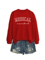 Flachliegendes Set aus rotem Medical Assistant Sweatshirt und blauen Denim-Shorts - S / Rotes Sweatshirt (Weiße Schrift)
