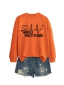 Detail of orange Nurse Practitioner sweatshirt with stethoscope heart print design - Orange (Black Font)