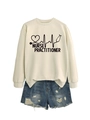 Close-up of Nurse Practitioner sweatshirt texture with denim shorts on white background - Sand (Black Font)