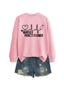Pink nurse practitioner sweatshirt paired with distressed blue denim shorts - Pink (Black Text)
