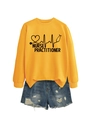 Detail of the yellow Nurse Practitioner sweatshirt with a heart stethoscope print design - Yellow (Black Font)