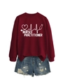 Detailed flat lay of maroon nurse practitioner sweatshirt and distressed denim shorts - Wine Red (White Font)