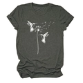 Detail von weißem Löwenzahn- und Kolibri-Print auf anthrazitgrauem Rundhals-T-Shirt - S / Dunkelgrau