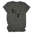 Detail von Kolibri- und Löwenzahn-Grafik auf dunkelgrauem T-Shirt aus Baumwolle - S / Dunkelgrau