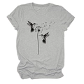 Detailansicht des Pusteblumen- und Kolibri-Drucks auf diesem grauen Rundhals-T-Shirt - S / Hellgrau