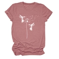Detail von weißem Kolibri- und Pusteblumendruck auf staubrosa Baumwollmischung-T-Shirt - S / Roségold